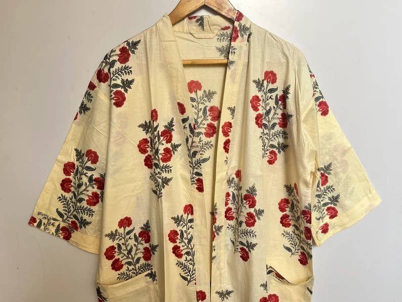 bhavnas boutique - Wholesale Robe - Women's - Indian Hand Block Print Cotton Bath Robe for Women1