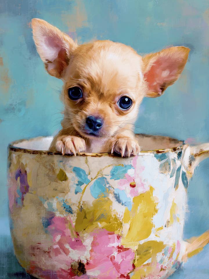 Cucciolo di Chihuahua - Cucciolo in una Tazza - Stampa d'Arte - Opera 8"x10" per la vendita all'ingrosso da parte di Mowbi