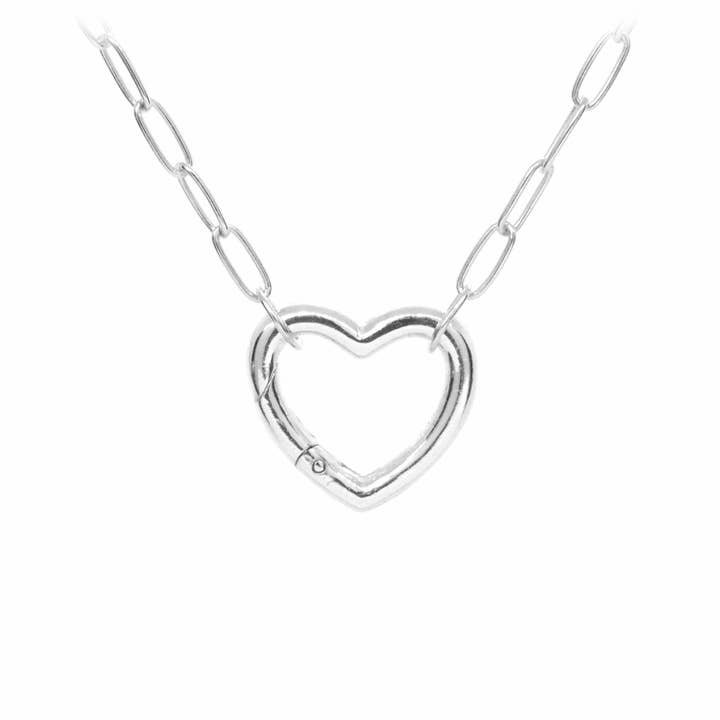 Colgante de Corazón Charm Holder en Cadena de Clip de Papel Pequeña para venta al por mayor de Plata