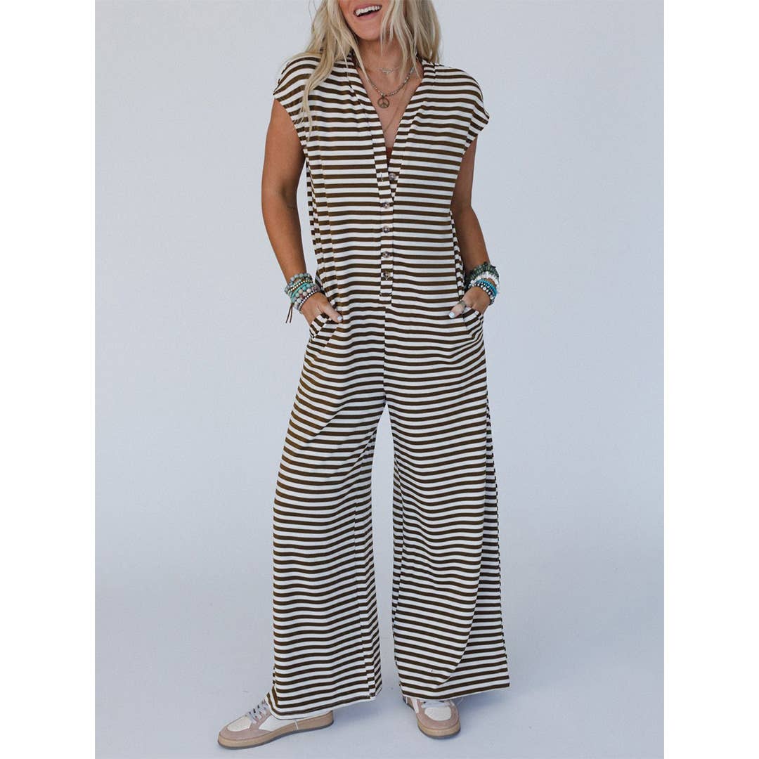 UNISHE - Wholesale Jumpsuit - Women's - Summer Knit Ribbed Striped Loose Sleeveless Jumpsuit CY1761