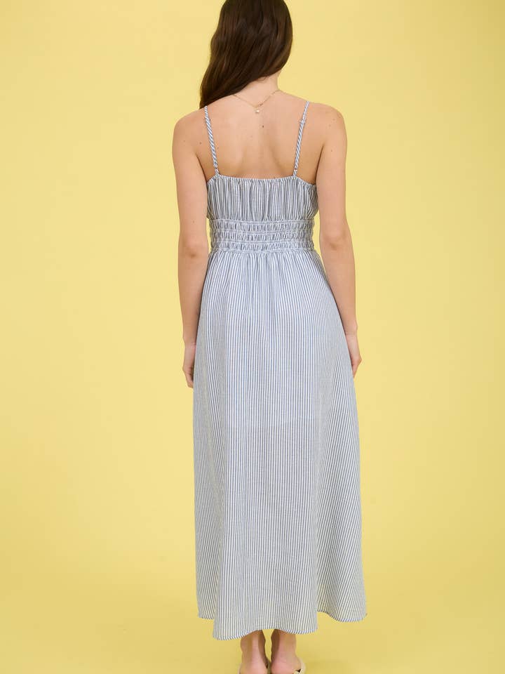 Blu Pepper - Wholesale Dress - Women's - STRIPE LACE TRIM SPAGHETTI STRAP MIDI DRESS