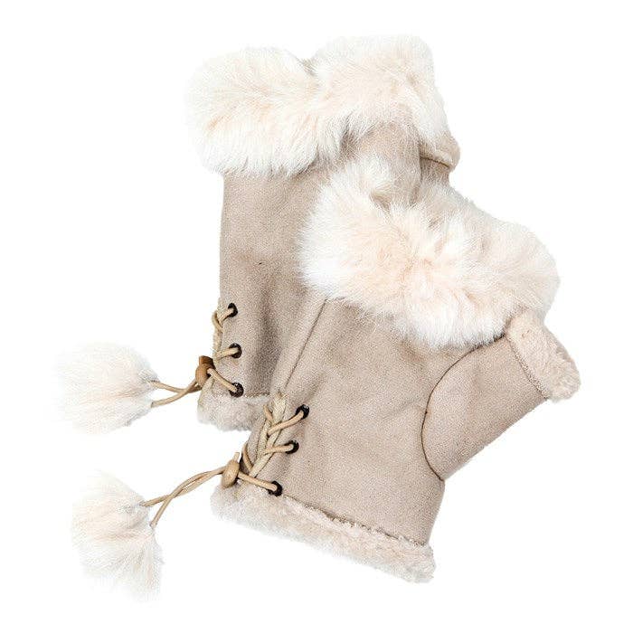 Madeline Love – wholesale Gloves – Women's – Fingerless Faux Fur Trim Faux Suede Gloves Drawstring3