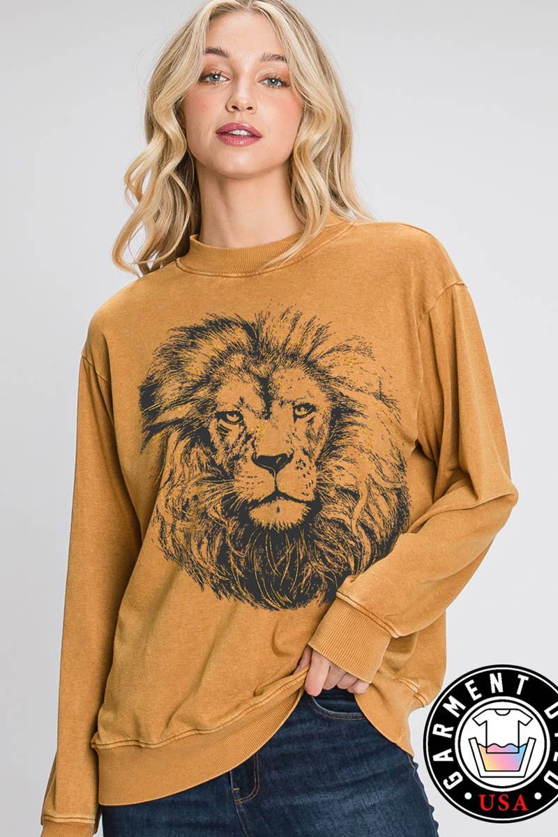 HRTandLUV - Venta al por mayor Sudadera estampada - Mujer - SUDADERAS MINERALES CON GRÁFICO DE CARA DE LEÓN SALVAJE3