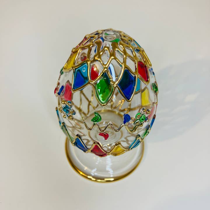Dandarah (Ships from USA) - Wholesale Decorative Tabletop Object - Blown Glass Tabletop Egg - Colored Harlequin2
