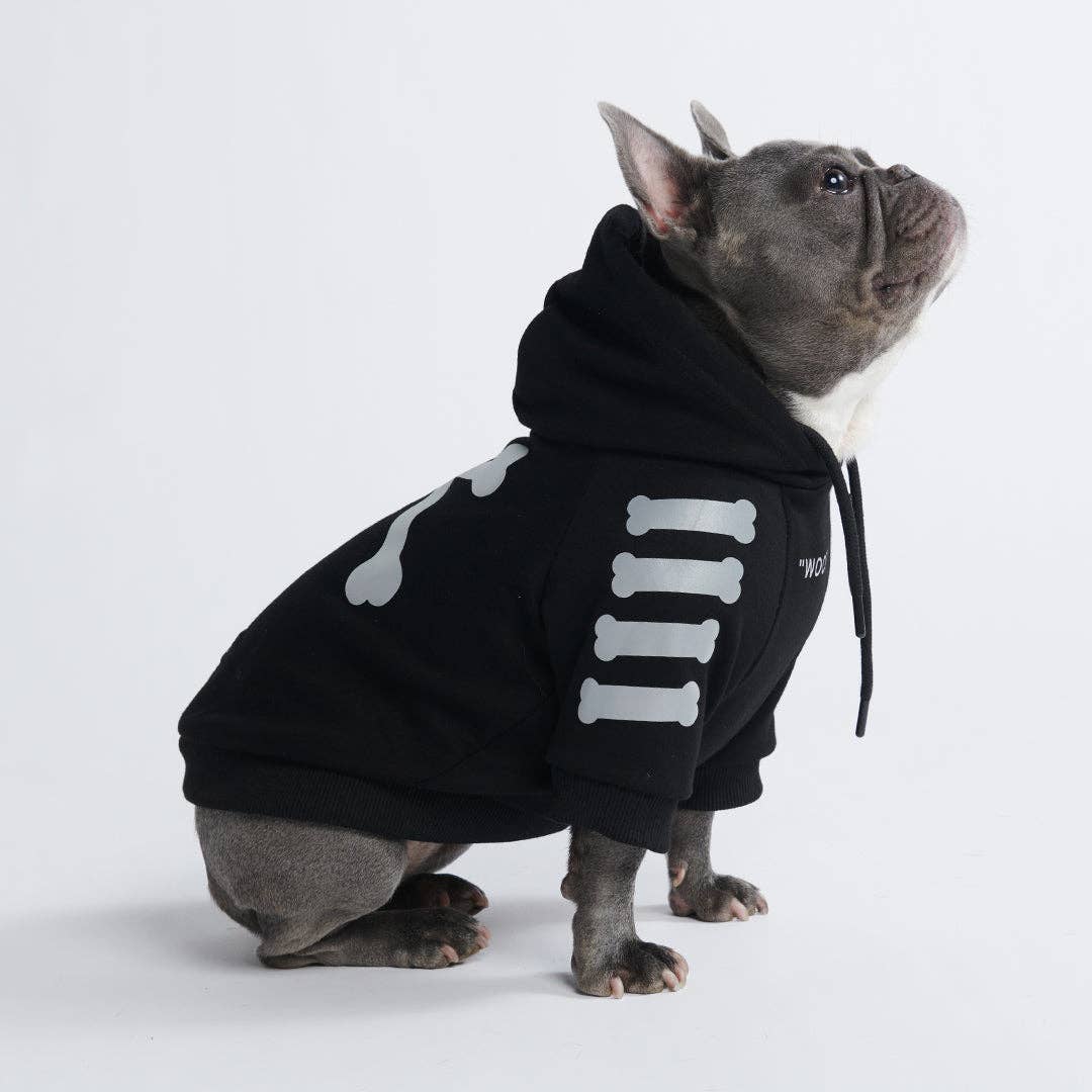 Spark Paws – Großhandel Haustier-Hoodie – Hund – "WOOF" Hundeh hoodie – Schwarz mit reflektierendem Design4