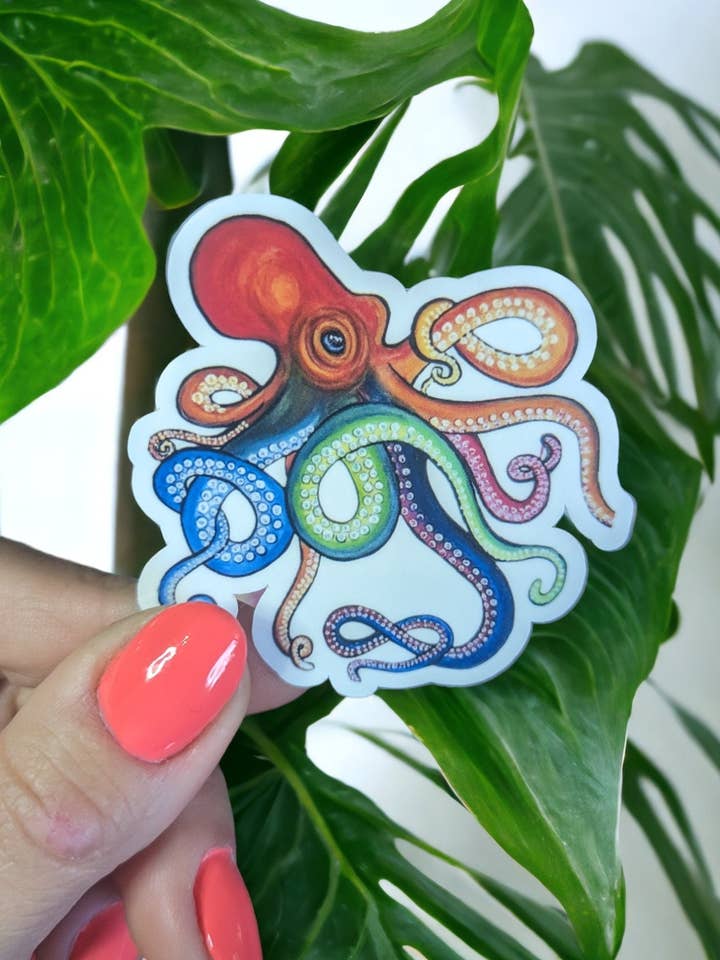 Rainbow Octopus Vinyl Sticker for Bottles, Laptops & Cars for wholesale by Christina-Jane Norquay Art