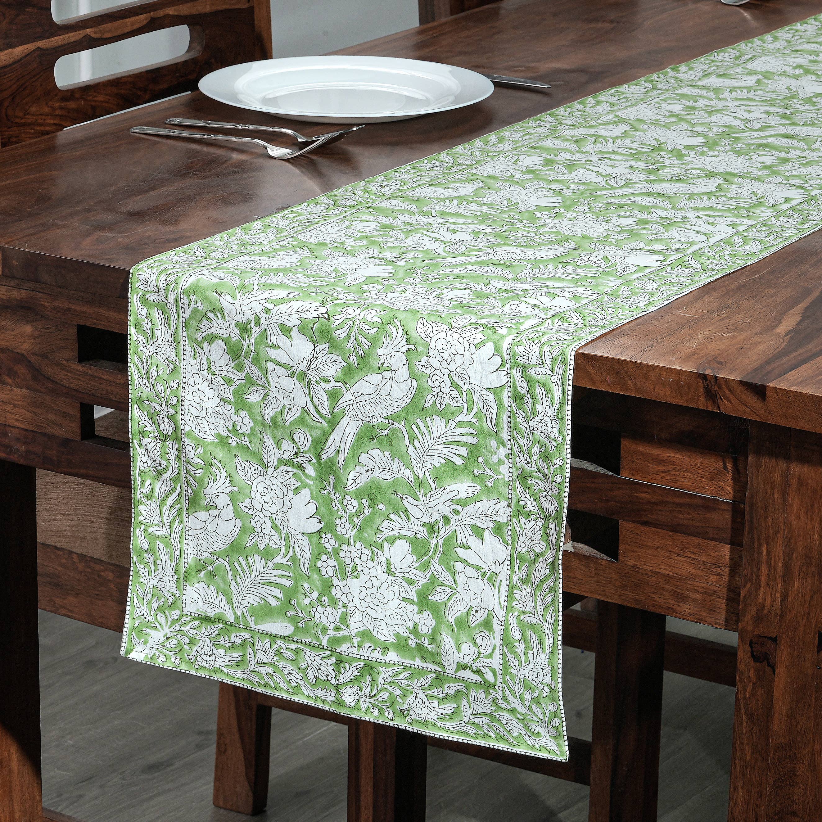 Cotton Print Club - Wholesale Table Runner - Olive Green Block Print Table Runner6
