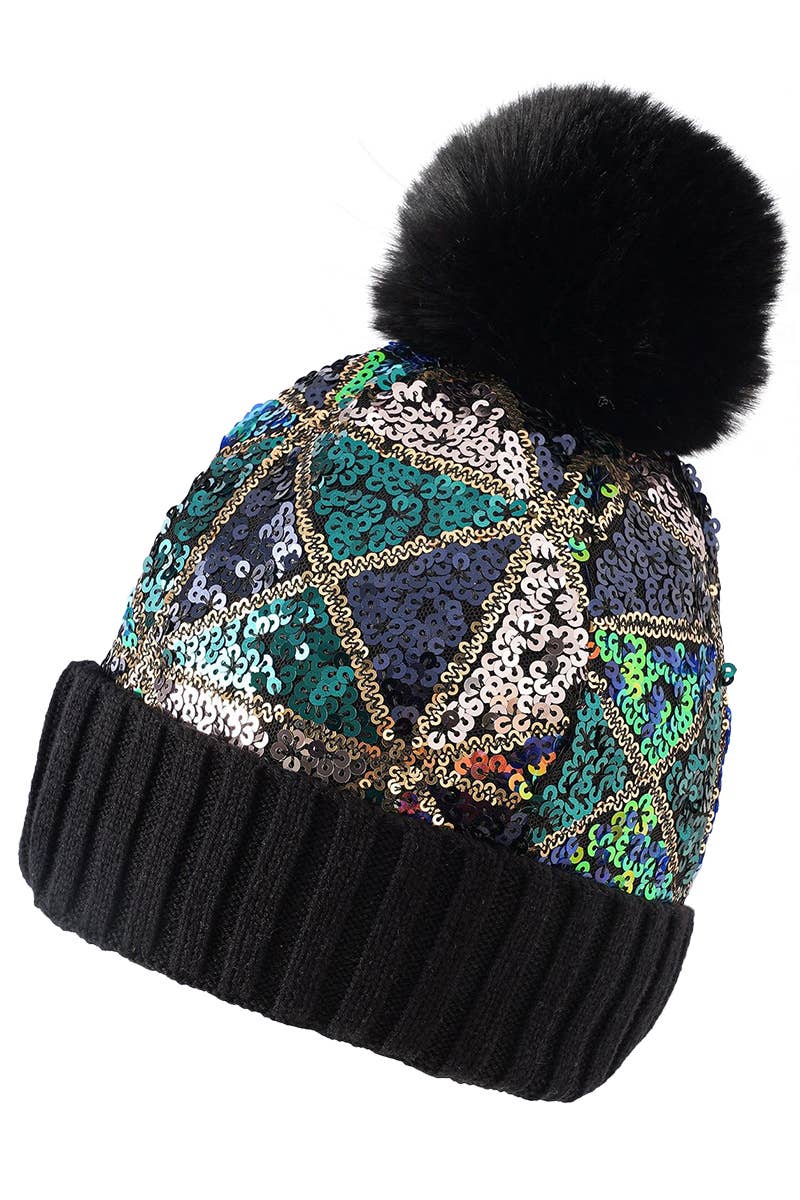 Cap Zone - Wholesale Beanie - Women's - Chevron Sequins Embellished Knitted Beanie8