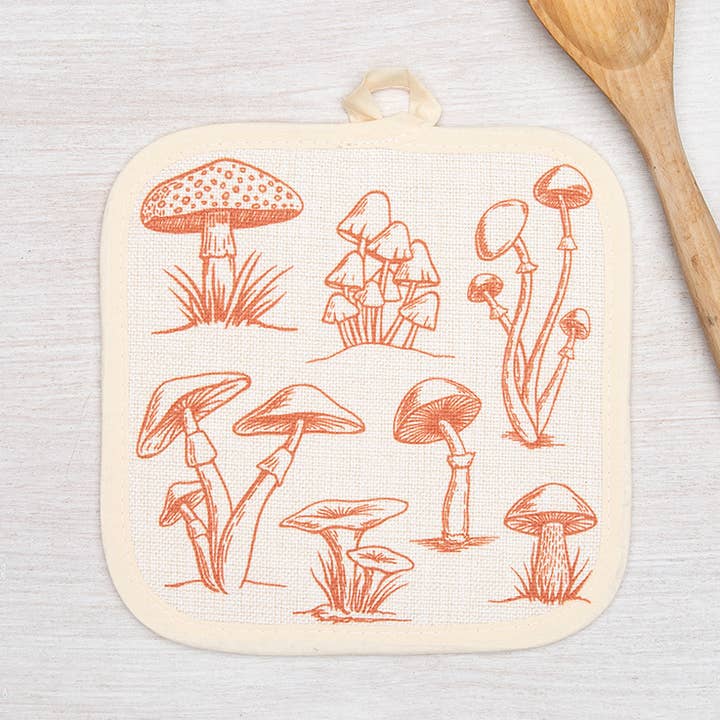 Mushroom Pot Holder | Burnt Orange Ink | Oven Safe for wholesale by Counter Couture