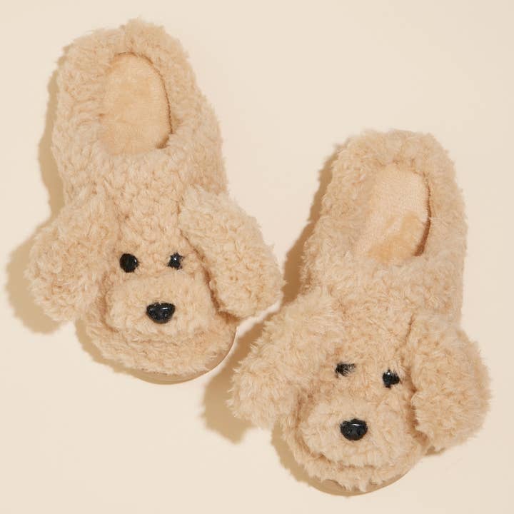 Beige Doggie Basic Fuzzy Slippers for wholesale on Faire