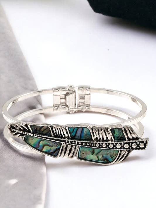 Leaf Accent Hinge Bangle Bracelet for wholesale by Andrea Bijoux