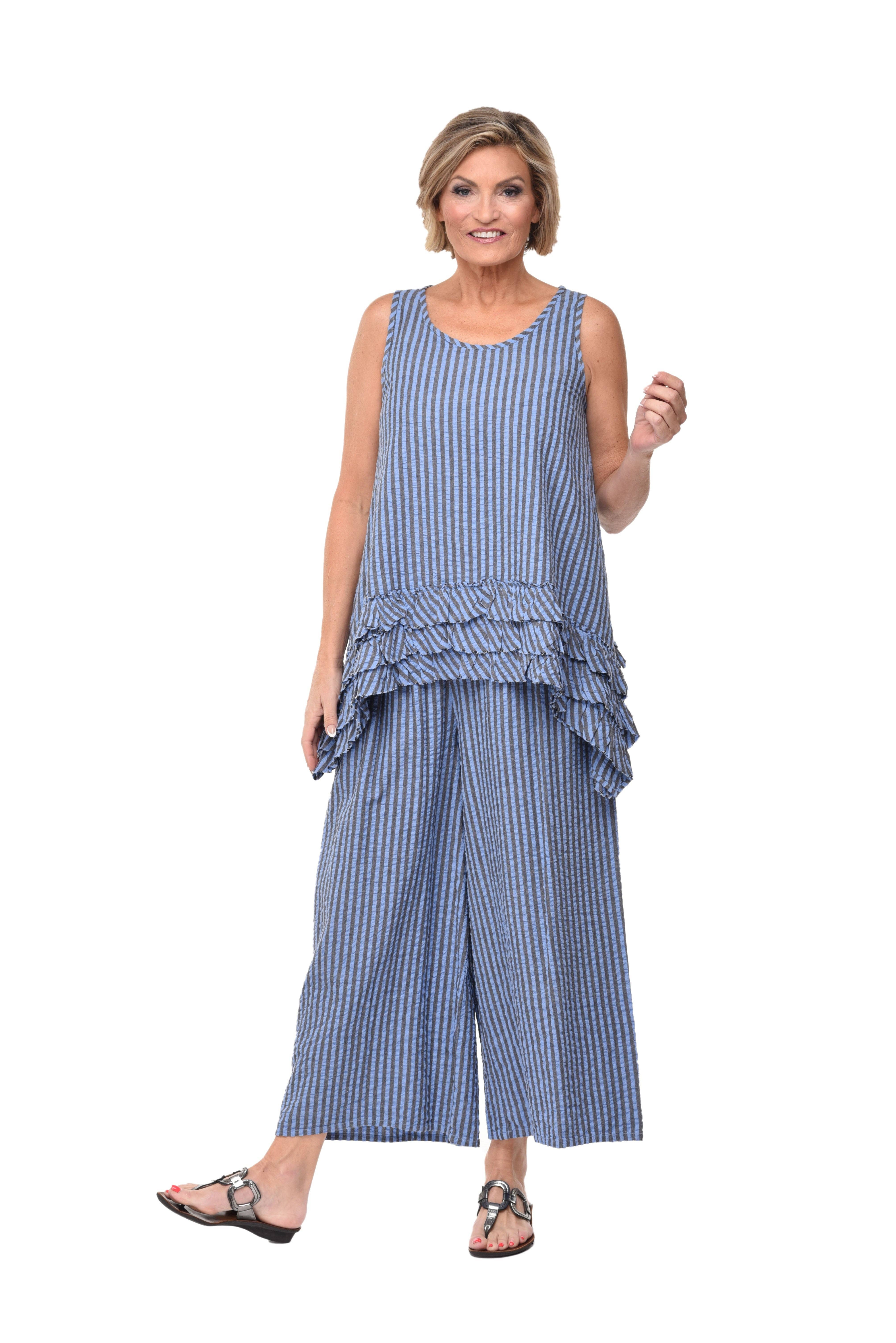 Tulip Clothing - Wholesale Pants - Women's - CV115 Palazzo Pant in Doyle Seersucker Stripe*