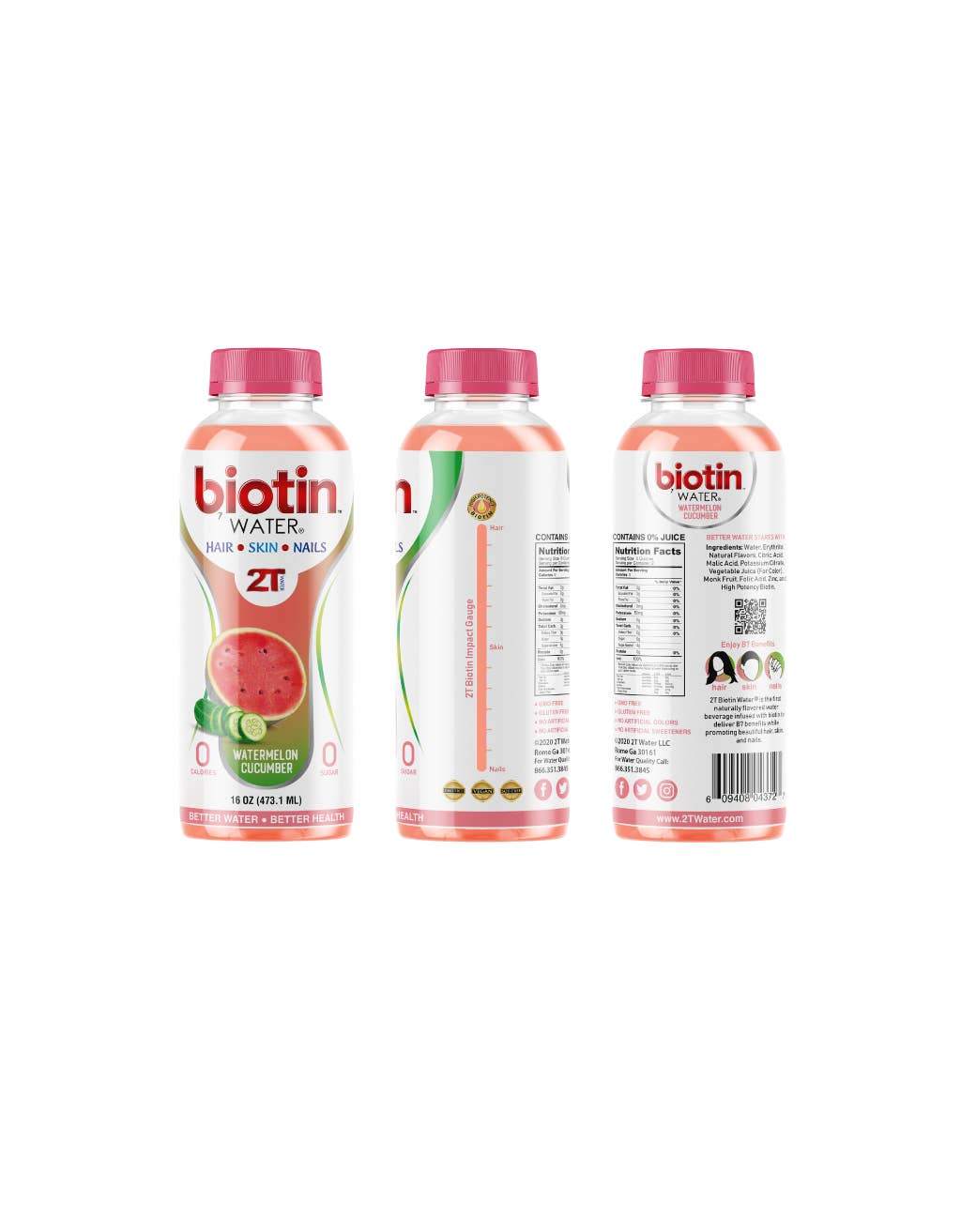 2T Water LLC - Wholesale Flavoured/infused water (non-carbonated) - Biotin Water® Watermelon Cucumber 16oz