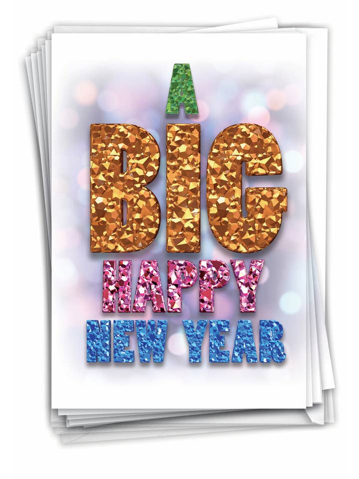 Box of 12 New Year Card - A Big Happy New Year-Festive for wholesale by NobleWorks