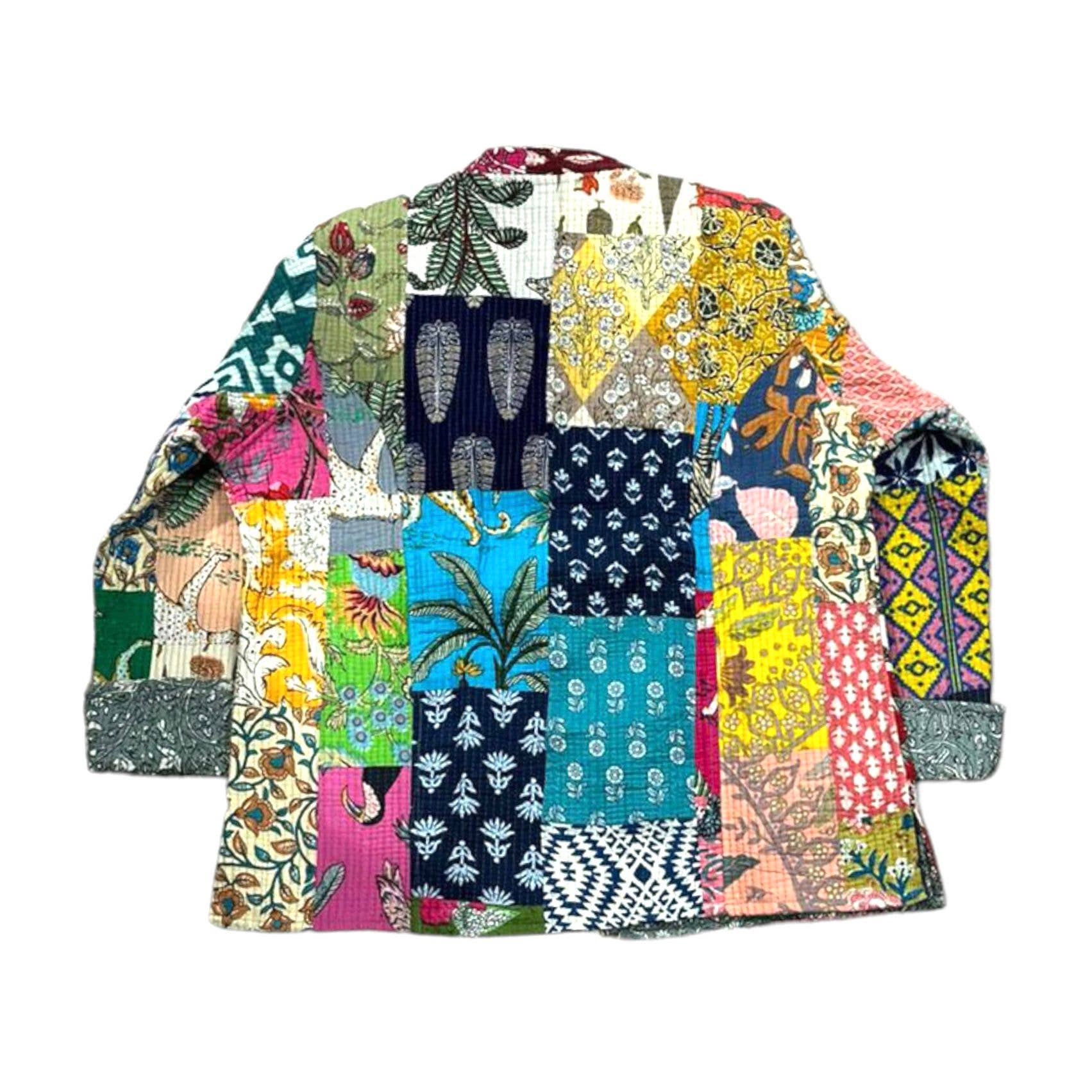 Flerfarvet Vendbar og håndlavet bomuldsjakke i patchwork-stil for engroshandel på Faire3