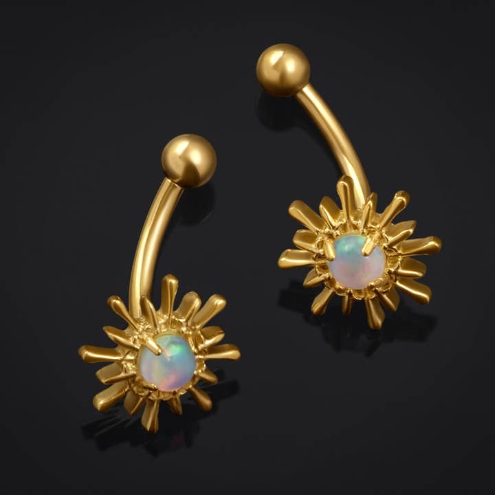 Gold Opal Sparkle Vertical Labret Internally Threaded Titanium Curved Barbell 1.2mm Gauge for wholesale by Custom Plugs