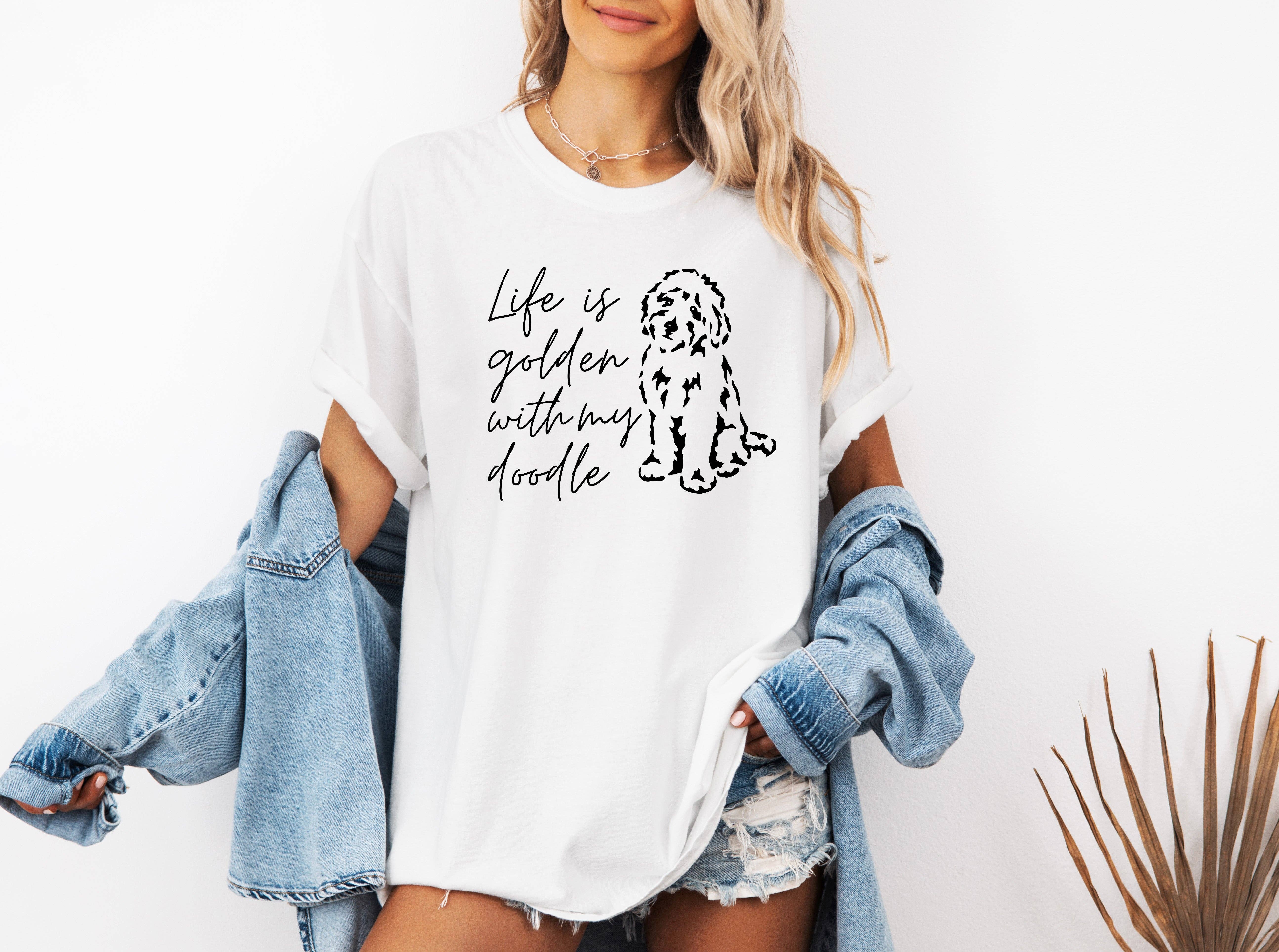 Verita Culture - Wholesale Screen Printed T-Shirt - Women's - Life Is Golden With My Doodle Dog mom Garment Dyed T Shirt12