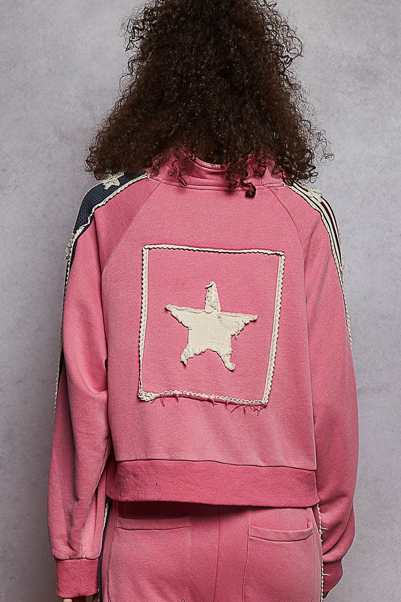 Pol Clothing - Wholesale Jacket - Women's - Long sleeve French terry star patch striped elastic jacket11