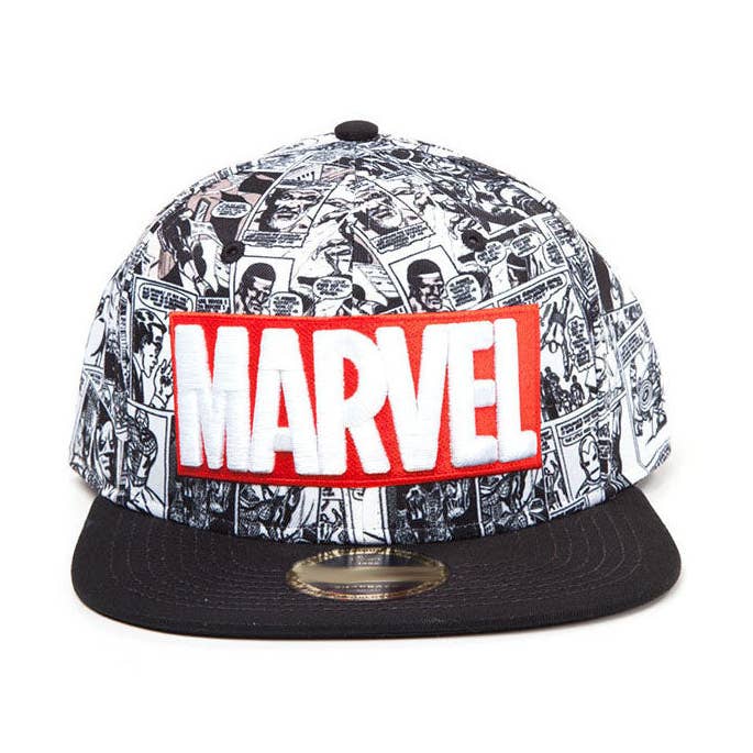 MARVEL COMICS Logo and Comic Pattern Snapback Baseball Cap, for wholesale by Meroncourt Europe Ltd