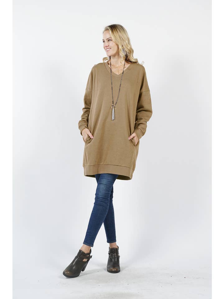 42POPS - Wholesale Tunic - Women's - ", SC26557 Two-pocket oversize fleece tunic
