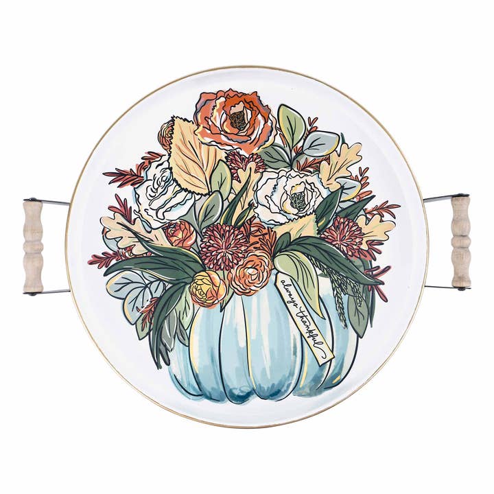 Always Thankful Fall Foliage Enamel Tray - Fall Decor for wholesale by Glory Haus
