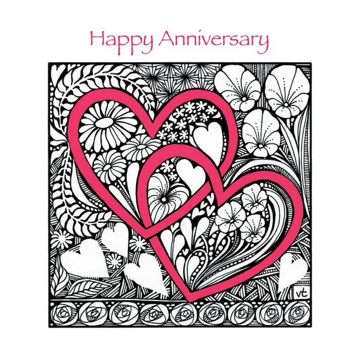 Joyeux anniversaire Entwined Pink Hearts pour la vente par Alff a Bet Design