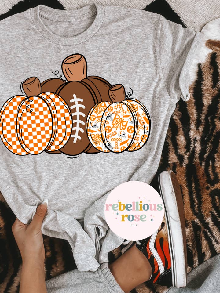 Rebellious Rose LLC - Wholesale T-Shirt (Graphic) - Women's - Tennessee Vols Football Fall Pumpkin Graphic T-shirt0