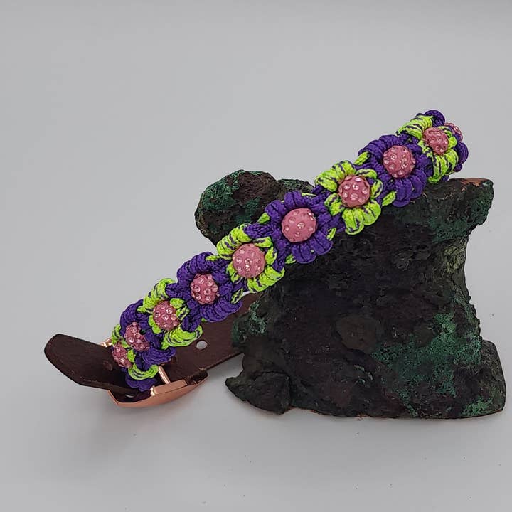 Collar de paracord morado/verde con cuenta central de oro rosa para venta al por mayor de Dogs and Cats Oh My