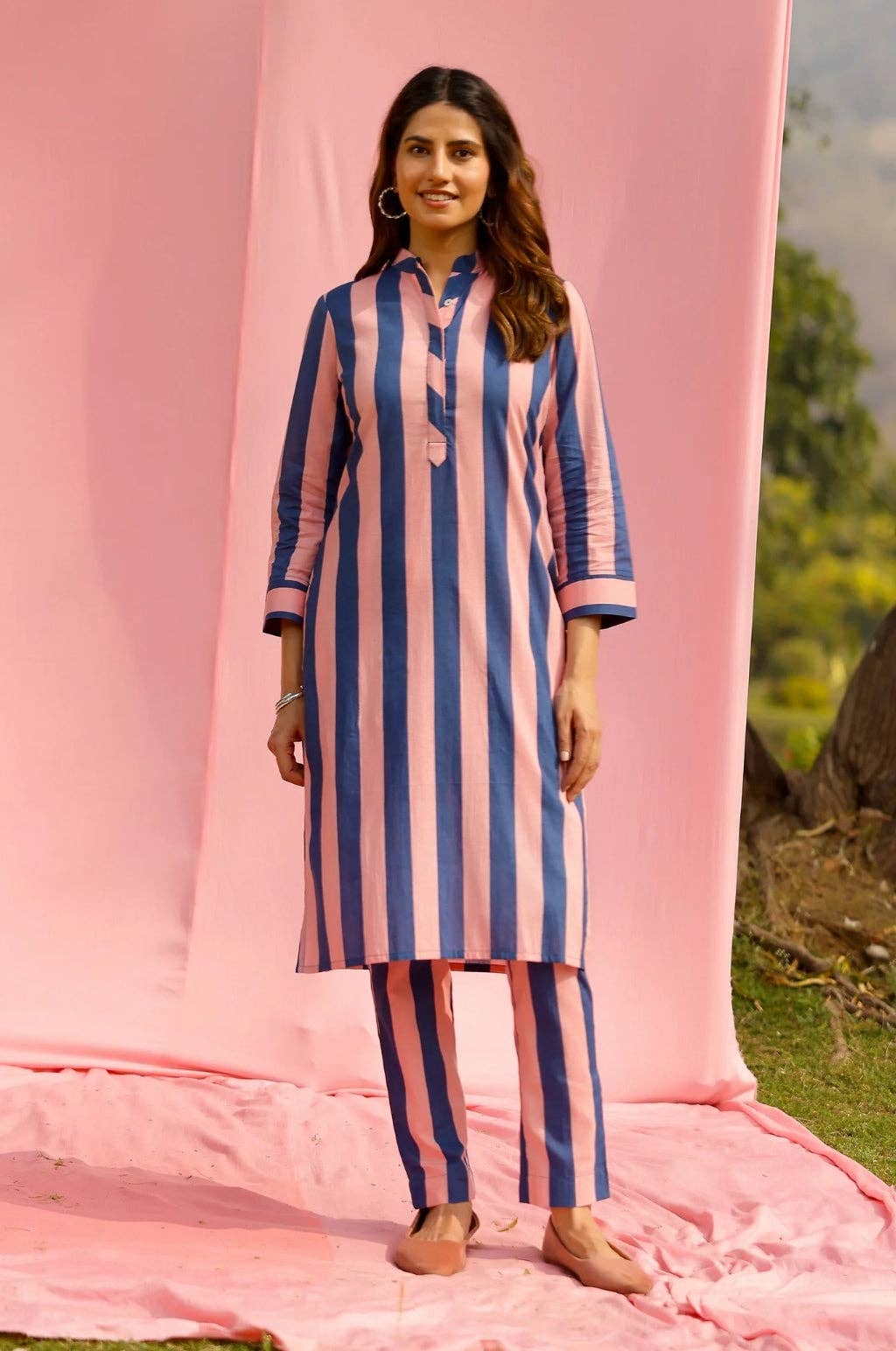 House of Amaya - Wholesale Top & Pant Set (NOT Loungewear) - Women's - Neel Stripe Straight Fit Kurta Pant Set0