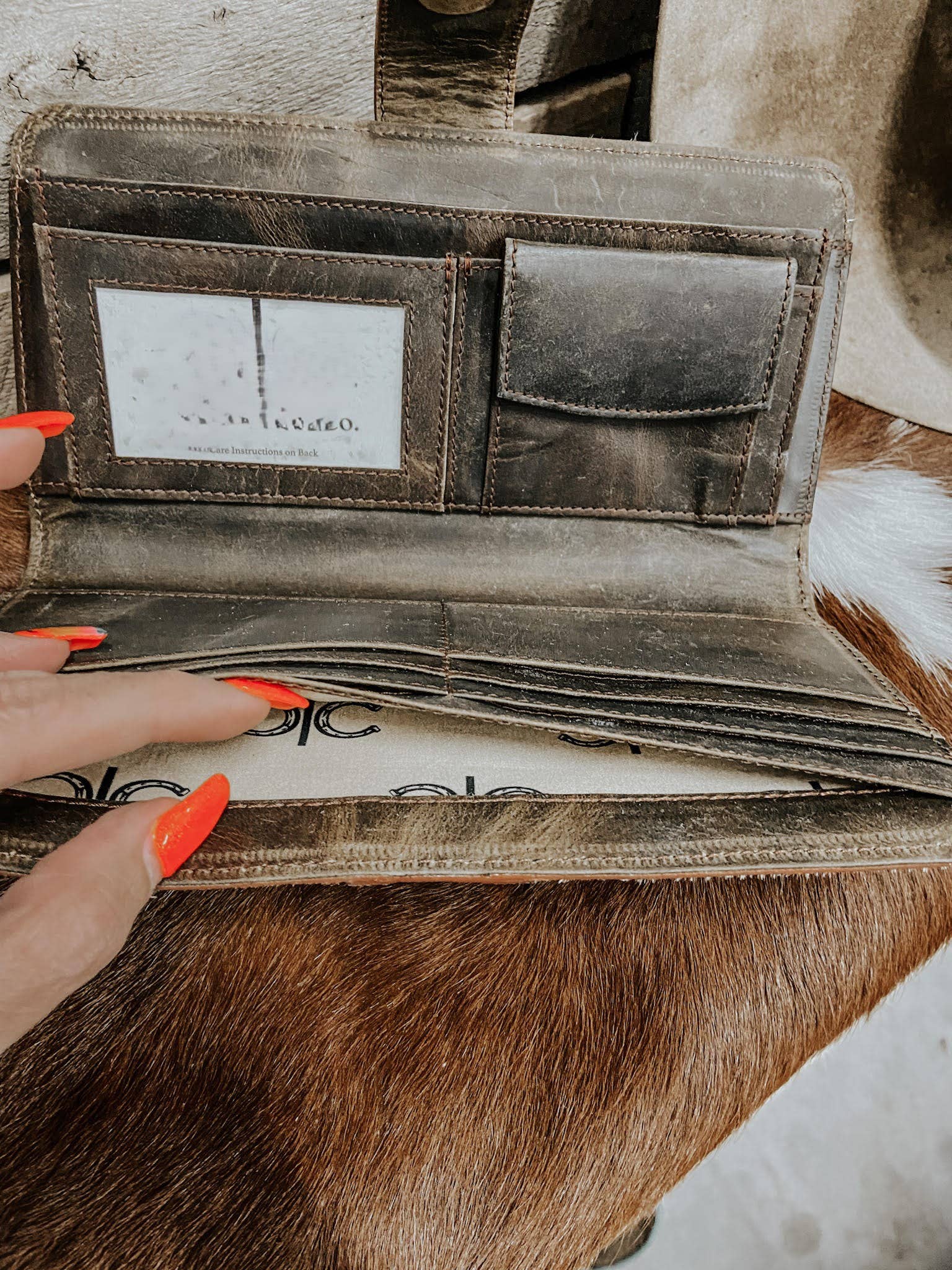 Texas Western Cowhide Bags and More - Wholesale Wallet - Women's - Loretta Cowhide with Tooled Leather Womens Wallet Clutch 1