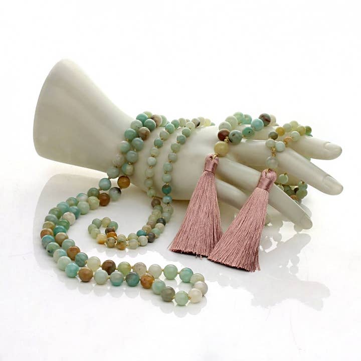 UniArt - Vente Pierre et cristal de spiritualité - Japa Mala en amazonite nouée, disponible en deux tailles2