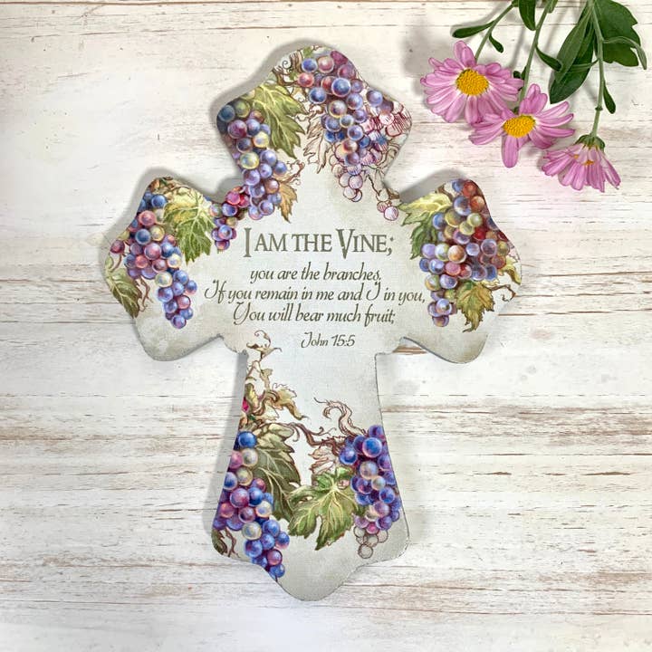 I Am the Vine Wooden Cross for wholesale by Glow Decor