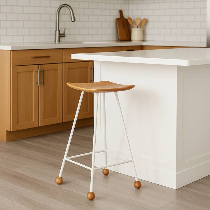 Wooden Stool – 65cm – White Iron Pipe Legs / STL-011 for wholesale by Wood Stone Art