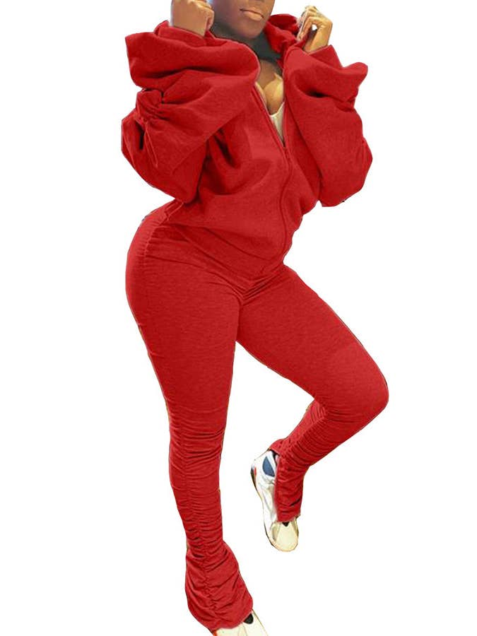 MB Fashion Wholesale - Wholesale Top & Pant Set (NOT Loungewear) - Women's - MB FASHION BACKLESS HOODIE RUFFLE SPLIT PANTS SET 81362