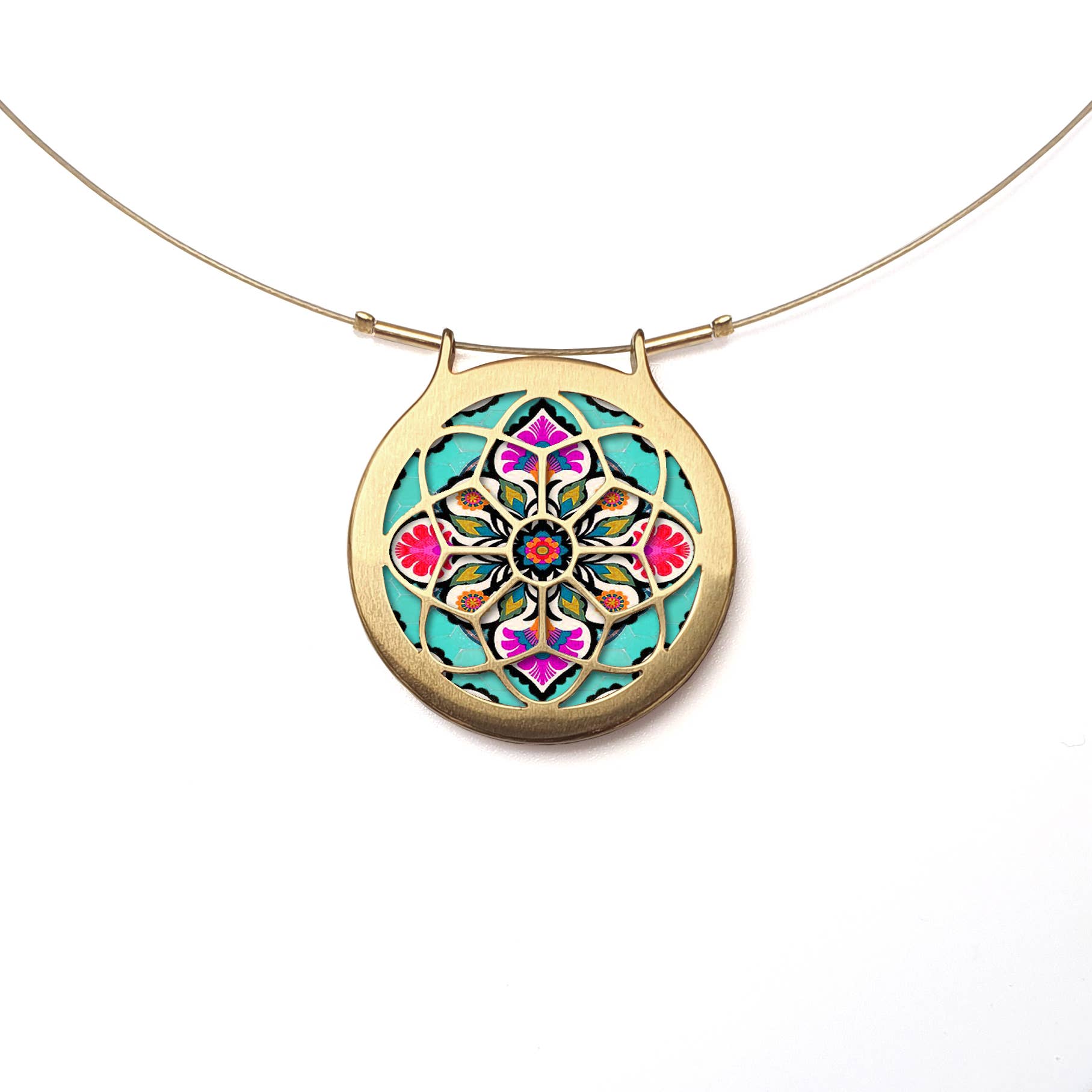 Noa Jewellery – wholesale Pendant/charm necklace – Rose Window Ceramic Necklace, Gold Plated Stainless Steel11