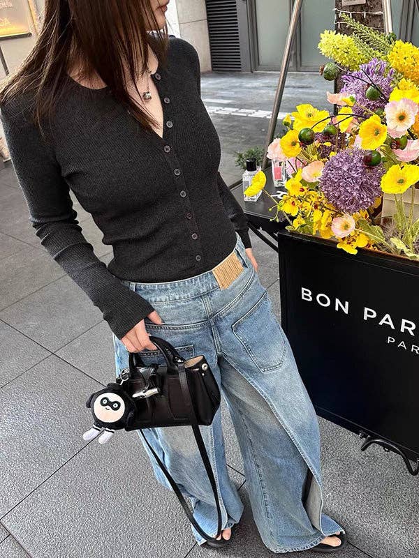 Sheer Trend - Wholesale Jeans - Women's - False Two Wide Leg Pockets Reversible Jean Pants Bottoms15