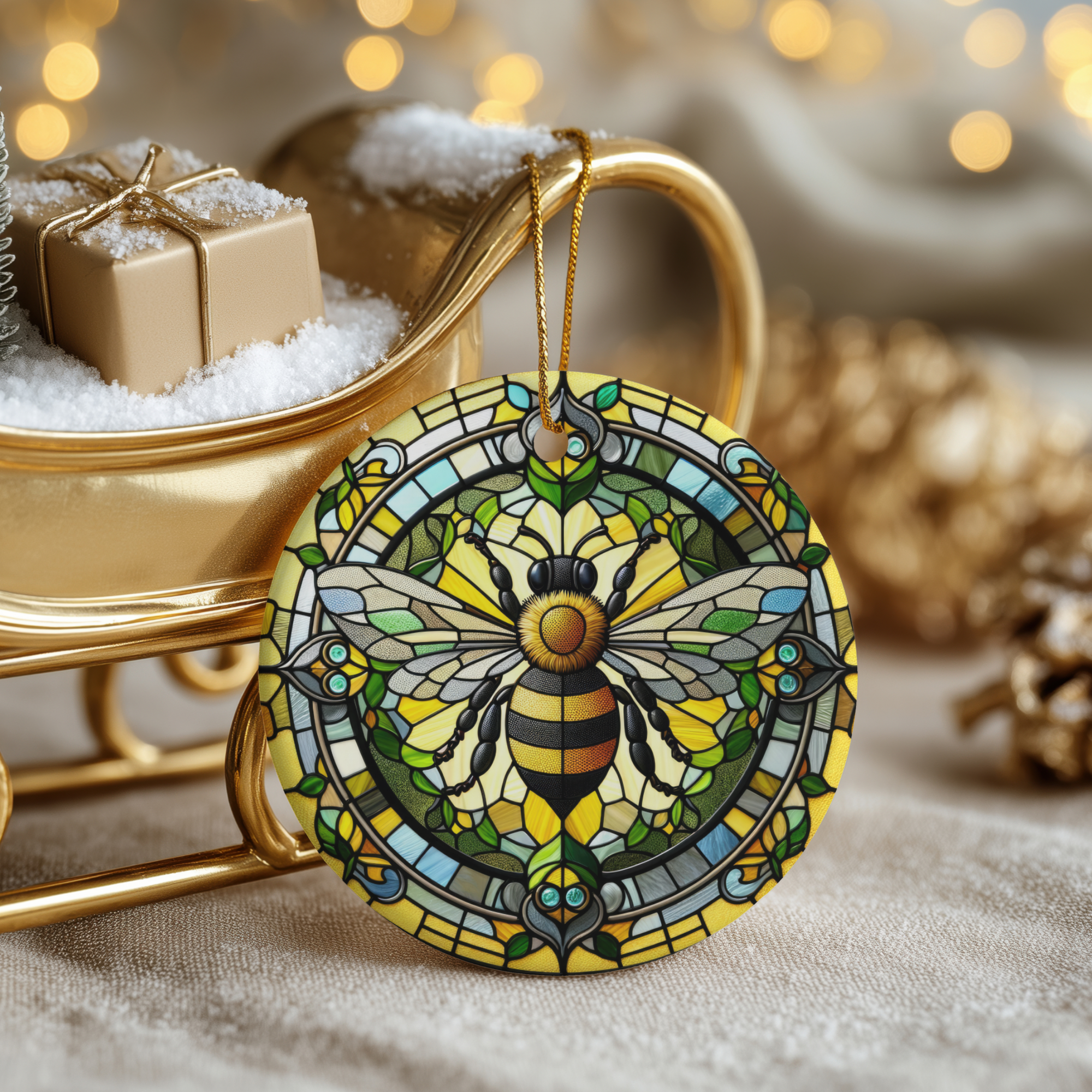 Fernville Creations – wholesale Ornament – Bee Ceramic Ornament, Stained Glass Image, Nature Decor5