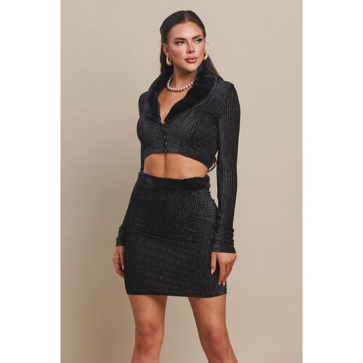 The Sang - Wholesale Top & Skirt Set - Women's - FUZZY TRIM CROP TOP AND SKIRT SET8