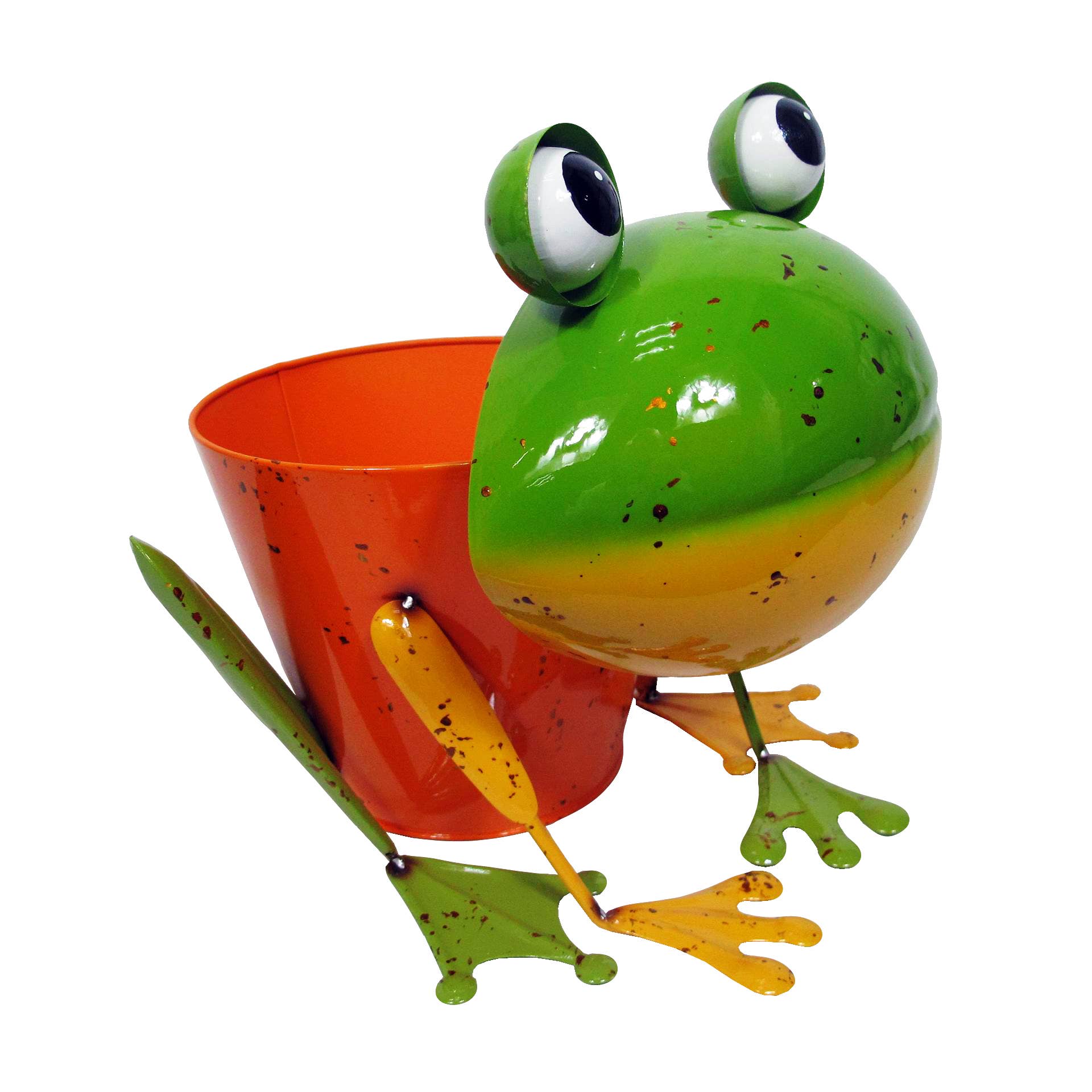 Continental Art Center - Wholesale Plant Pot - Painted and Enameled Metal Frog Bucket Planter1