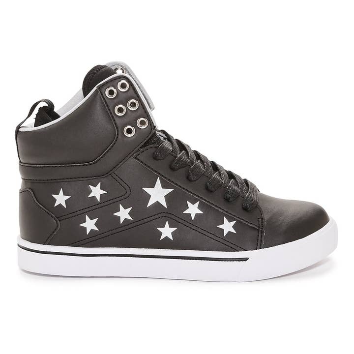 Pastry Pop Tart Star Adult Women's Sneaker in Black/Silver for wholesale by Pastry