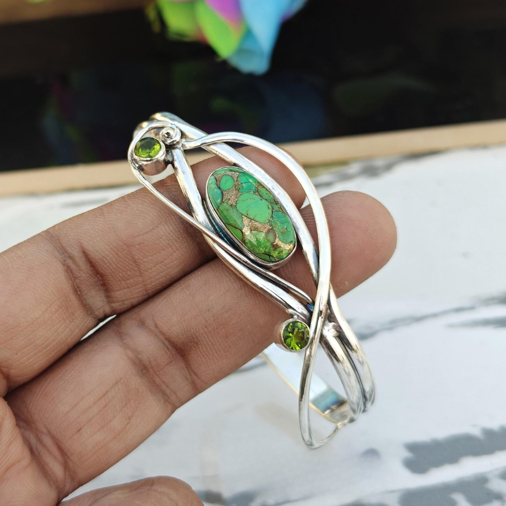 Ashlen - Wholesale Cuff Bracelet - TURQUOISE WAVY BANGLE (ADJUSTABLE)4