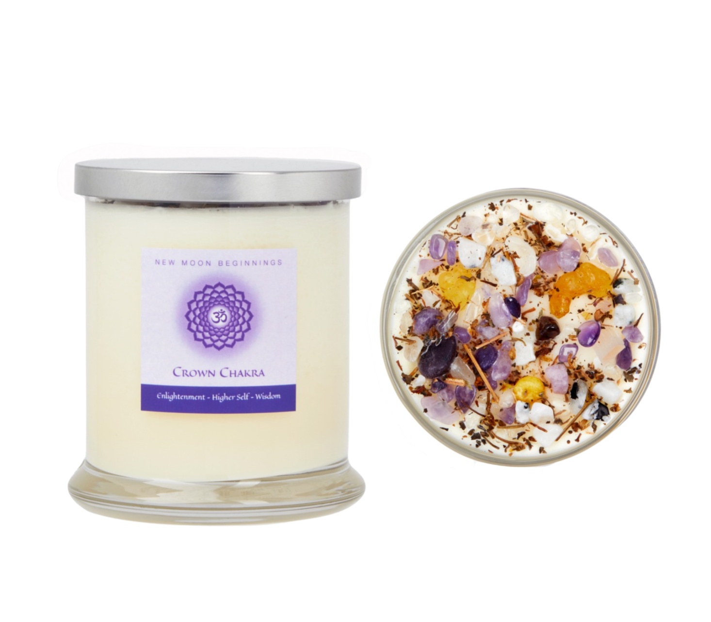 New Moon Beginnings - Wholesale Jar/Filled Candle - Seven Chakra Candles - Soy Candle - Herb & Crystal Candles1