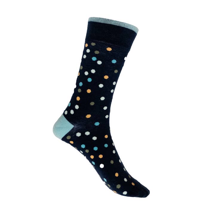 Chaussettes unisexes en coton à pois en noir et bleu pour la vente par Joode