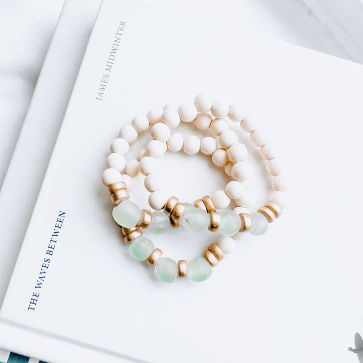 Forever Faye - Wholesale Beaded Bracelet - Blue Recycled Sea Glass Bracelet