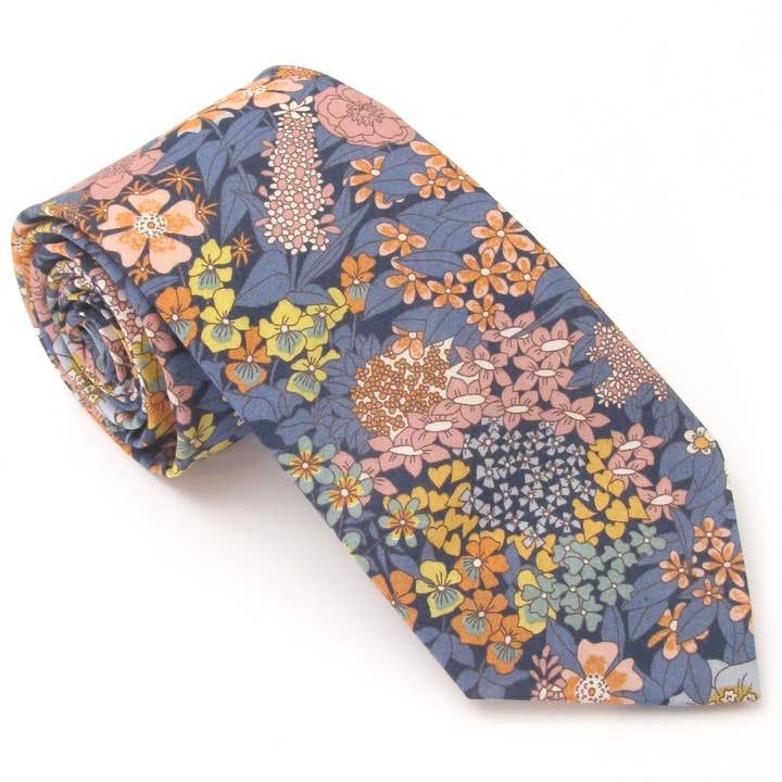 Cecil Jones - Wholesale Necktie - Men's - Ciara Blue Cotton Tie Made with Liberty Fabric