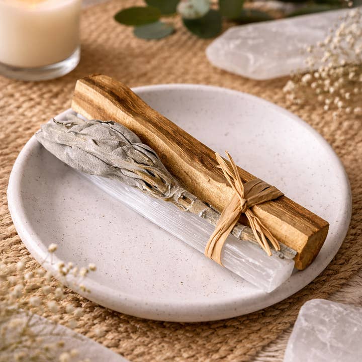 Mini Smudge Cluster, White Sage, Palo Santo & Selenite 4" for wholesale by VIE