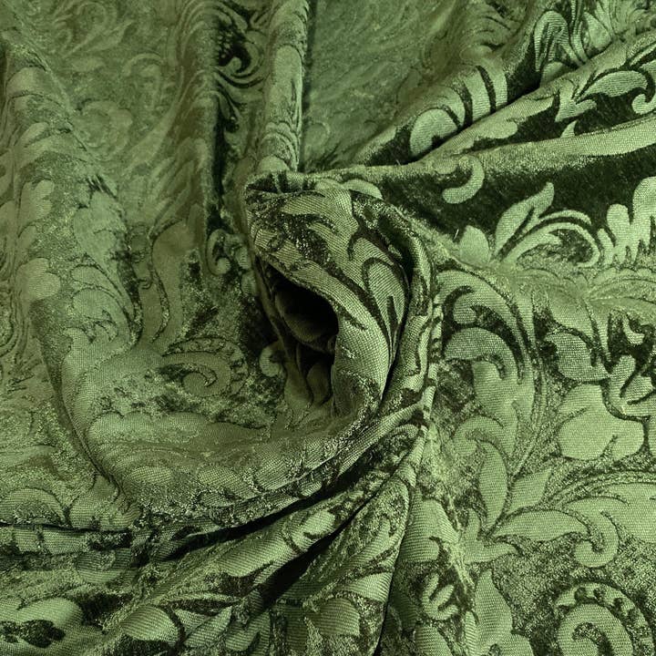 Fancy Styles Fabric – wholesale Fabric – NEW Queen Isabella Designer Damask Burnout Chenille Velvet Fabric Forest Green