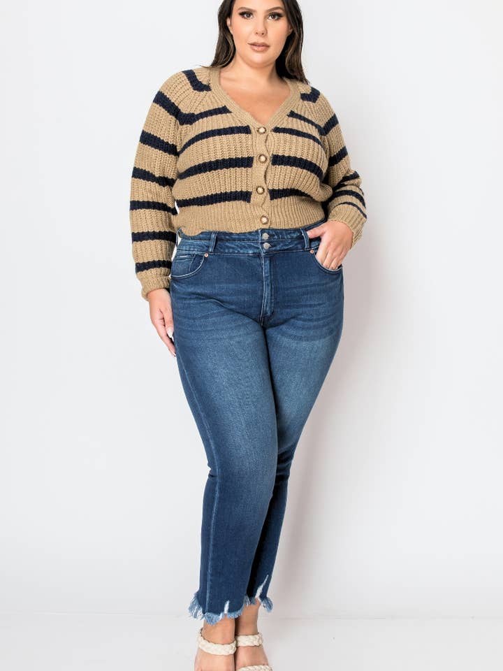 PLUS KORSET DENIM JEANS MED DOBBELT LINNING LIGE FLOSSET SØM for engroshandel hos ARTEMIS VINTAGE