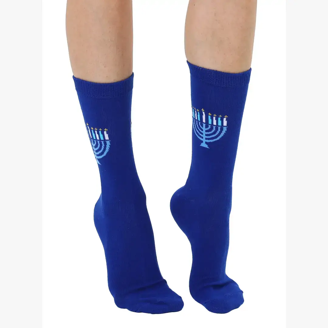 Living Royal - Wholesale Socks - Unisex - 3D Packaged Crew Socks - Hanukkah Menorah Candles - Blue3