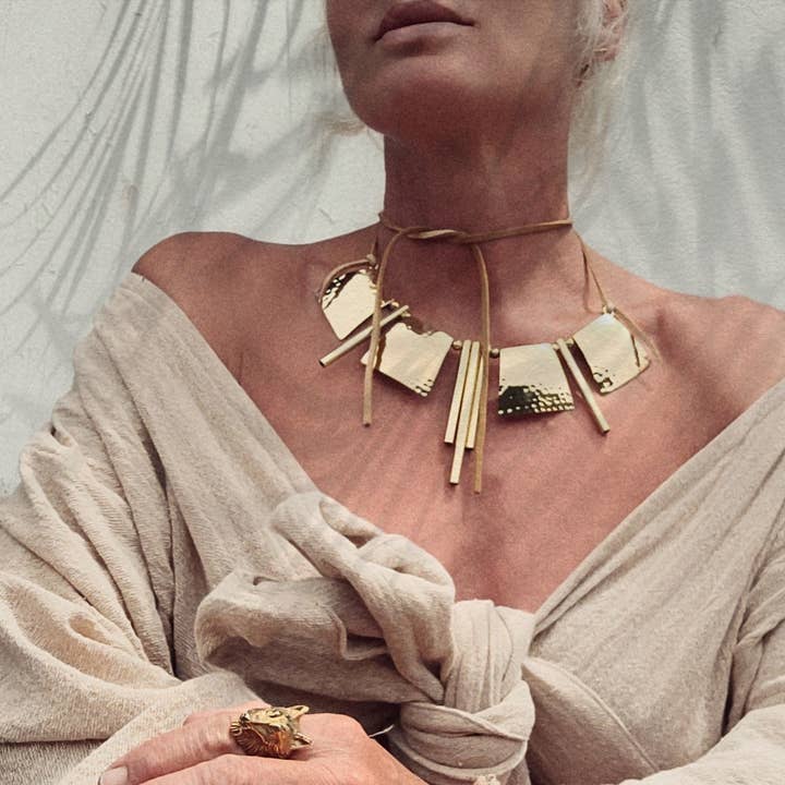 Bisjoux - Wholesale Bib Necklace - Brass hammered collar necklace tribal handmade designer1